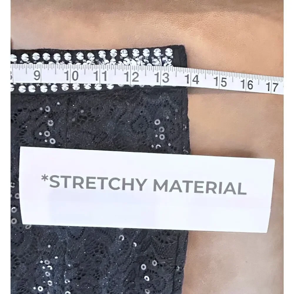 Vtg 90s Bling Goth Dark Fairy Black Sexy Sequin Mermaid Maxi Skirt Stretch 6 - Picture 8 of 9